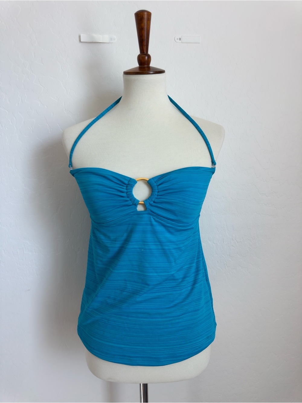 Y2K Mossimo Supply Co. Teal Halter Tankini Top with Gold Ring